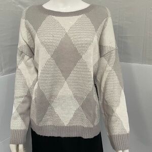 Vince Camuto Fuzzy Argyle Sweater Silver Heather